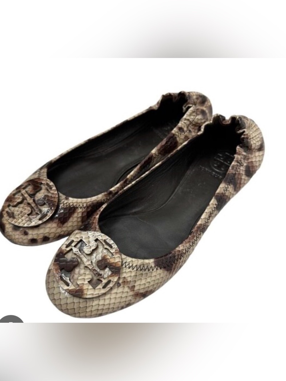 TORY BURCH MINNIE TRAVEL BALLET SHOES IN MULTI COLOR SNAKE SIZE 8